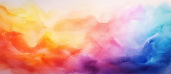 vibrant watercolor gradient blending warm yellow and orange hues into soft pink, purple, and blue shades creating a soothing and abstract visual effect
