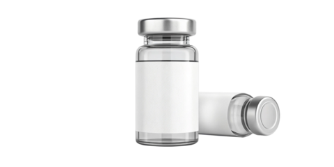 Realistic 3D Rendering of Medical Vials with Blank Labels on Transparent Background
Pharmaceutical Packaging Mockup with Two Medicine Vials Isolated on Transparent Background