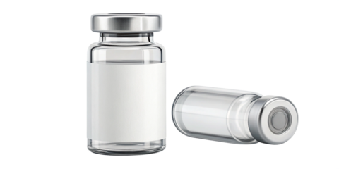 Realistic 3D Rendering of Medical Vials with Blank Labels on Transparent Background
Pharmaceutical Packaging Mockup with Two Medicine Vials Isolated on Transparent Background