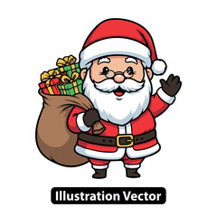 Obraz premium Festive Santa Claus Character Waving with Gift Sack, Spreading Holiday Cheer and Joyful Spirit
