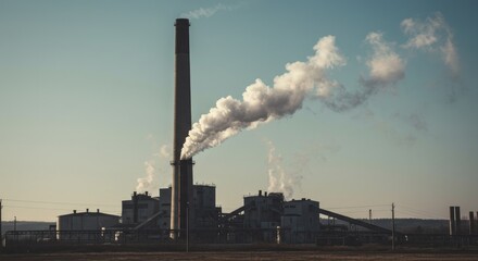 Industrial Power Plant Chimney Emitting Smoke Against Sky