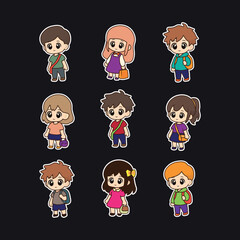 Cute School Children Cartoon Stickers