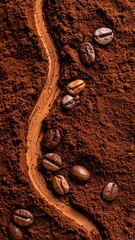 Coffee grounds with beans arranged in a pattern