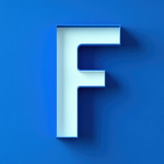 3D rendered uppercase letter F with a white front and blue sides casting a shadow on a solid blue background