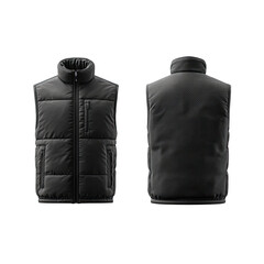 Black quilted puffer vest, front and back views