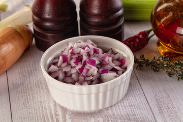 Diced red onion in the bowl