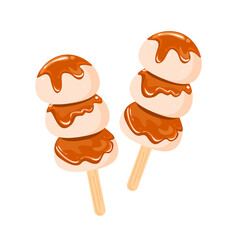 White mochi dango illustration. Sweet and delicious japanese dessert.  Can be used for wallpaper, sticker and food element