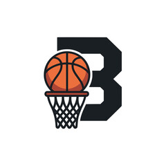 Basketball Letter B Sports Logo Design, Stylized basketball logo with bold letter B, hoop, and ball design, perfect for branding teams, leagues, or training programs.

