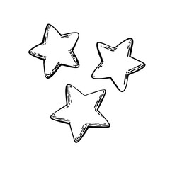 A set of stars drawn in ink on paper and converted to vector. Illustration for children's stickers, notepads, notebooks, and albums.