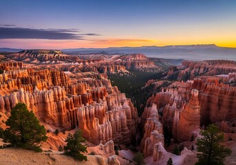 Spectacular View of a Desert Canyon at Sunset in Bryce Canyon National Park