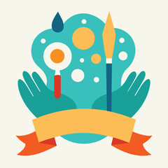 Vector art of creative hands holding art tools and colorful elements, symbolizing art and creativity logo design