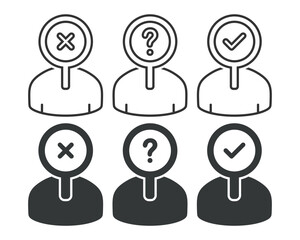 Person profile with magnifying glass and checklist icon. Illustration vector