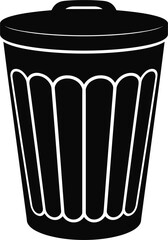 Black silhouette of a trash can with lid on white background garbage waste