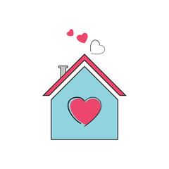 Cute house with hearts, symbol of love and home