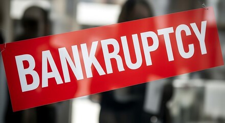 A red sign with the word bankruptcy written on it, indicating financial distress and the legal process of declaring insolvency and seeking relief