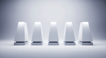 Five white abstract geometric shapes isolated on white background modern art concept with minimalist design and clean lines for a contemporary look