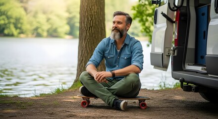 Woman Savoring Coffee at Sunrise on a Serene Beach Horizon