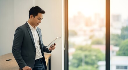 Young Asian Man Whisking Ingredients in a Modern Kitchen