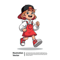 Vibrant vector illustration of an energetic young girl happily running, embodying childhood joy and active play