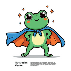 Adorable green amphibian in a blue cape, embodying heroism and a whimsical, brave character