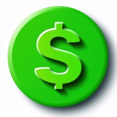 Obraz premium Green circular button with a raised dollar sign symbol casting a shadow on a white surface