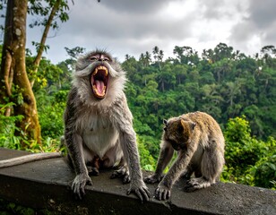 Two monkeys in a jungle setting