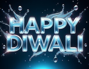 Capture the festive spirit with a stunning Happy Diwali greeting featuring vibrant icy blue text and dynamic water splashes for your celebrations.