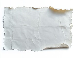 Obraz premium Close-up of a torn and crumpled white textured paper with rough uneven edges and visible creases creating an aged appearance