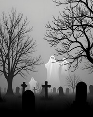 Ghostly Figures in a Sunset Graveyard