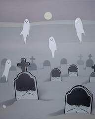 Ghostly Figures in a Sunset Graveyard