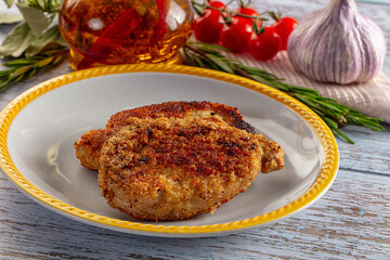 Breaded meat fillet escalope schnitzel