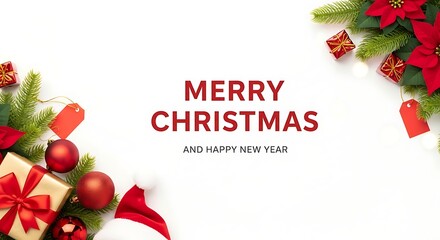 Festive christmas and new year composition with gifts, ornaments, and decorations isolated on white background, conveying holiday cheer and celebration