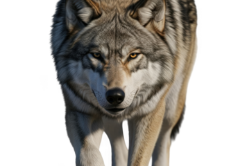 Wolf walking forward isolated on transparent background