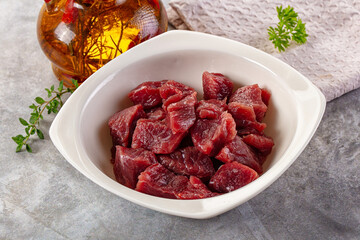 Diced raw beef meat cubes