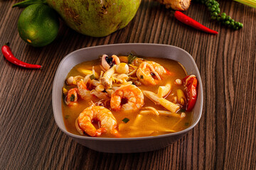 Thai spicy Tom Yam soup with prawn