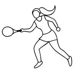 3d icon of outline drawing of a female tennis player with racket