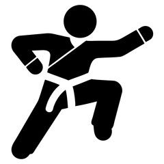 3d icon of black silhouette of a martial artist performing a karate punch