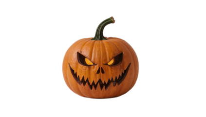 Spooky jack-o-lantern with a menacing grin and glowing eyes, perfect for Halloween decorations and themes