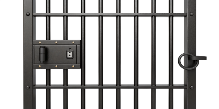 Realistic Iron Jail Cell Door with Lock Mechanism Isolated on Transparent Background
Heavy Metal Prison Door with Vertical Bars and Central Lock Front View