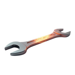 Obraz premium This image showcases a gleaming metal wrench, expertly rendered with a soft glow emanating from within, creating a striking visual contrast against the stark, black background.