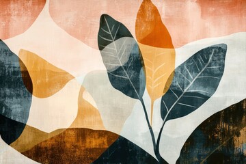Abstract Botanical Leaf Contours Antique Linen Background