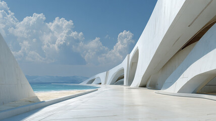 Fototapeta premium Bridge with underlighting casting reflections on calm water surface.