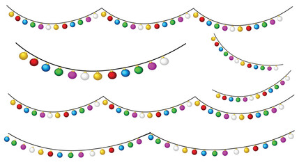 Fototapeta premium Colorful festive string lights garland set vector illustration isolated