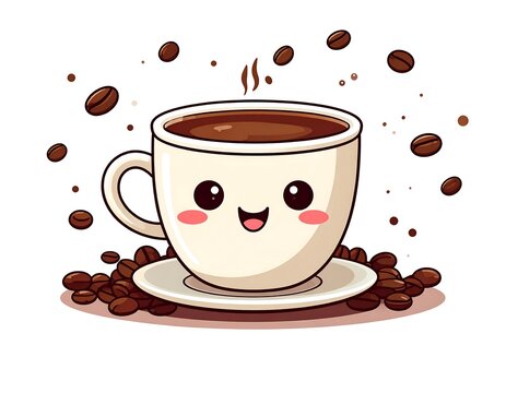Cute cartoon coffee cup with happy face