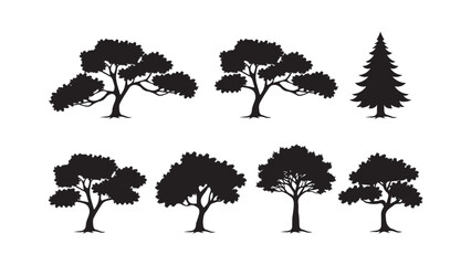 Tree silhouettes set vector illustration isolated on transparent background
