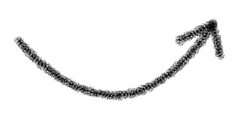Hand-Drawn Curved Arrow Pointing Upwards with Grainy Texture on Transparent Background.