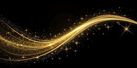 Golden sparkle wave a mesmerizing abstract background of glittering light trails and stars on a deep black canvas
