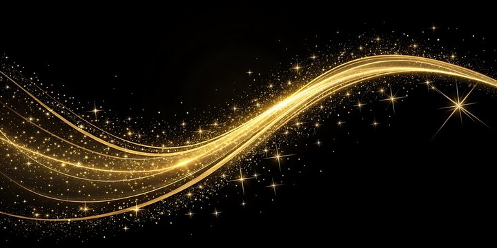 Golden sparkle wave a mesmerizing abstract background of glittering light trails and stars on a deep black canvas