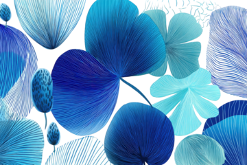 Aqua Blue Floral Mosaic Pattern on Transparent Backdrop Detailed Botanical Theme Design with Ornate Leaf and Petal Structures Intricate Details and Contrasting Colors Vector Art