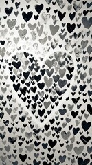 Colorful hearts in various sizes create an abstract design on a textured background